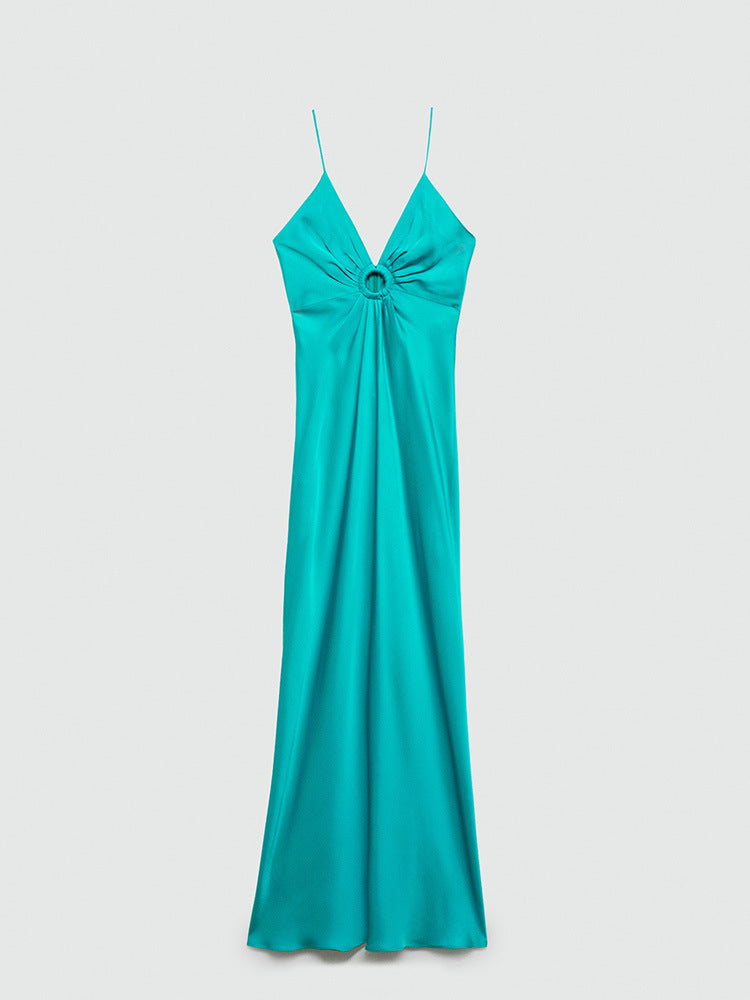 Wind lake blue sleeveless suspender  Dress