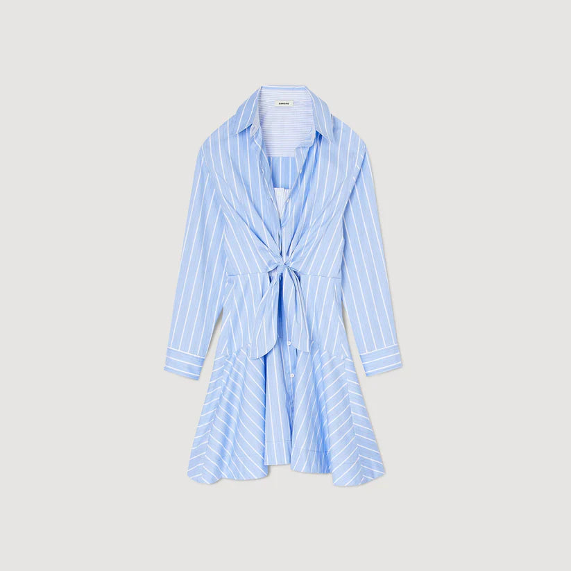 Striped tie-front shirt dress