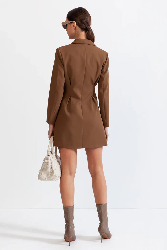 Blazer Type Dress with Highlighted Waist - Brown