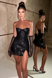 NICIA Embellished corset sparkle MINI DRESS - Black