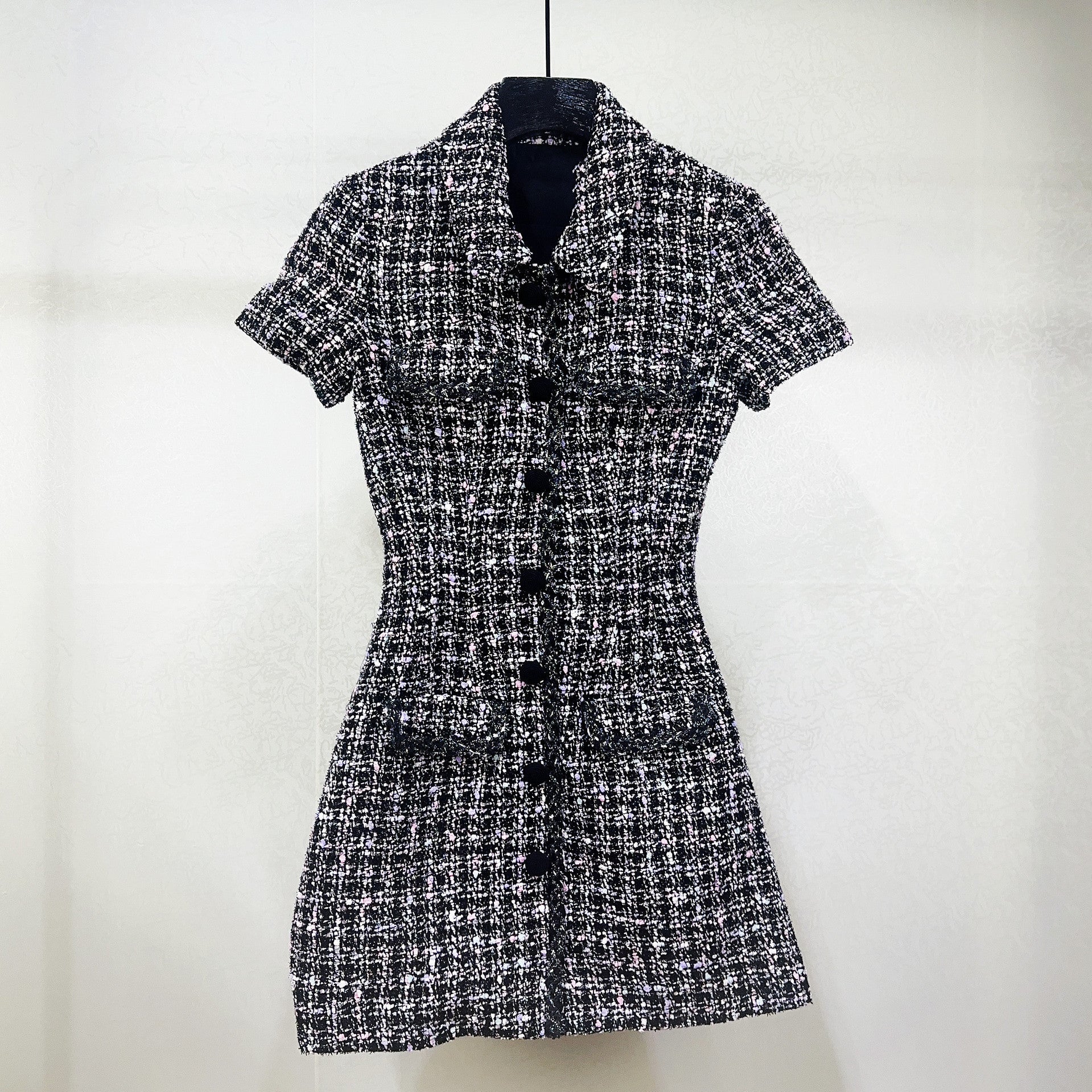 Houndstooth waist lapel dress