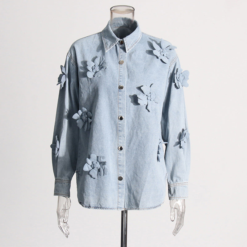 Flower decoration stitched denim Coats  for  women