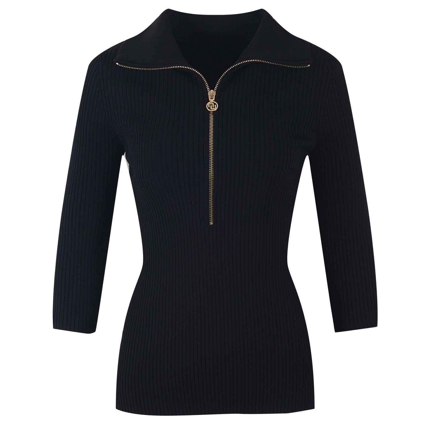 polo neck zipper long sleeve slim top