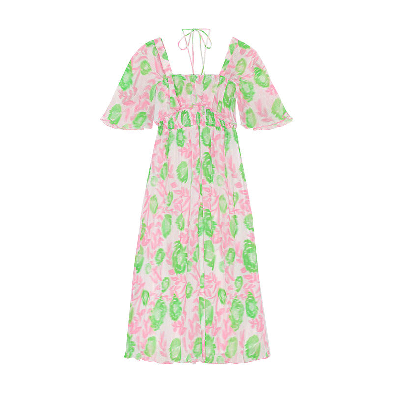 Printed Pressed Pleated Chiffon Dress