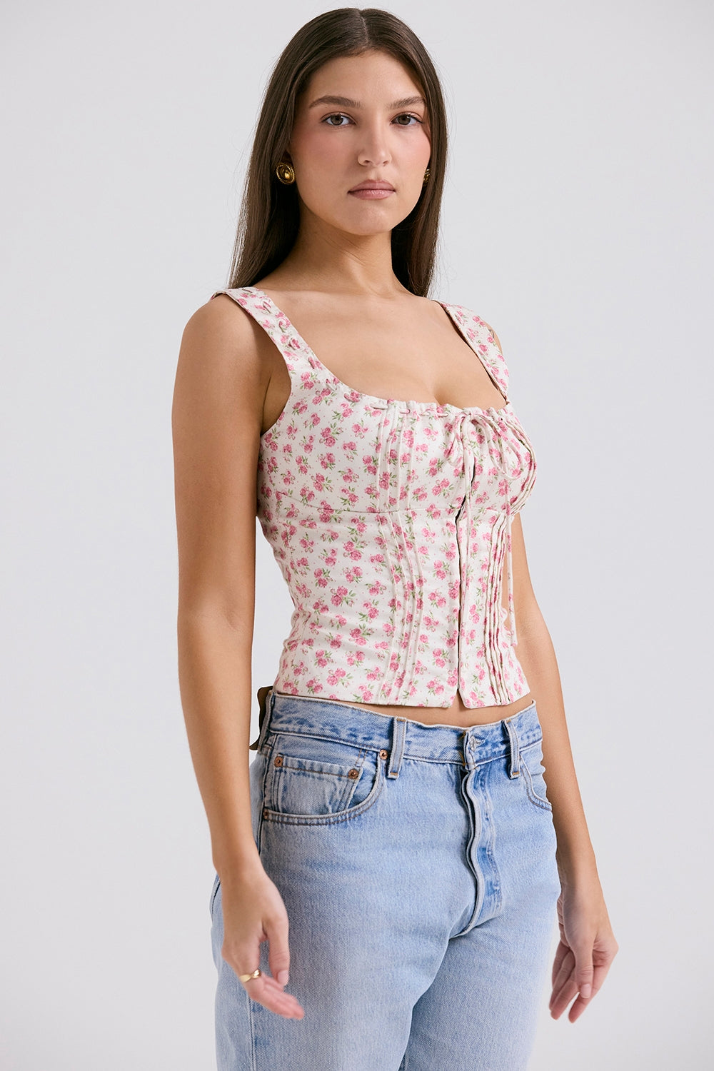 CHICCA WHITE ROSEBUD PRINT TOP - White