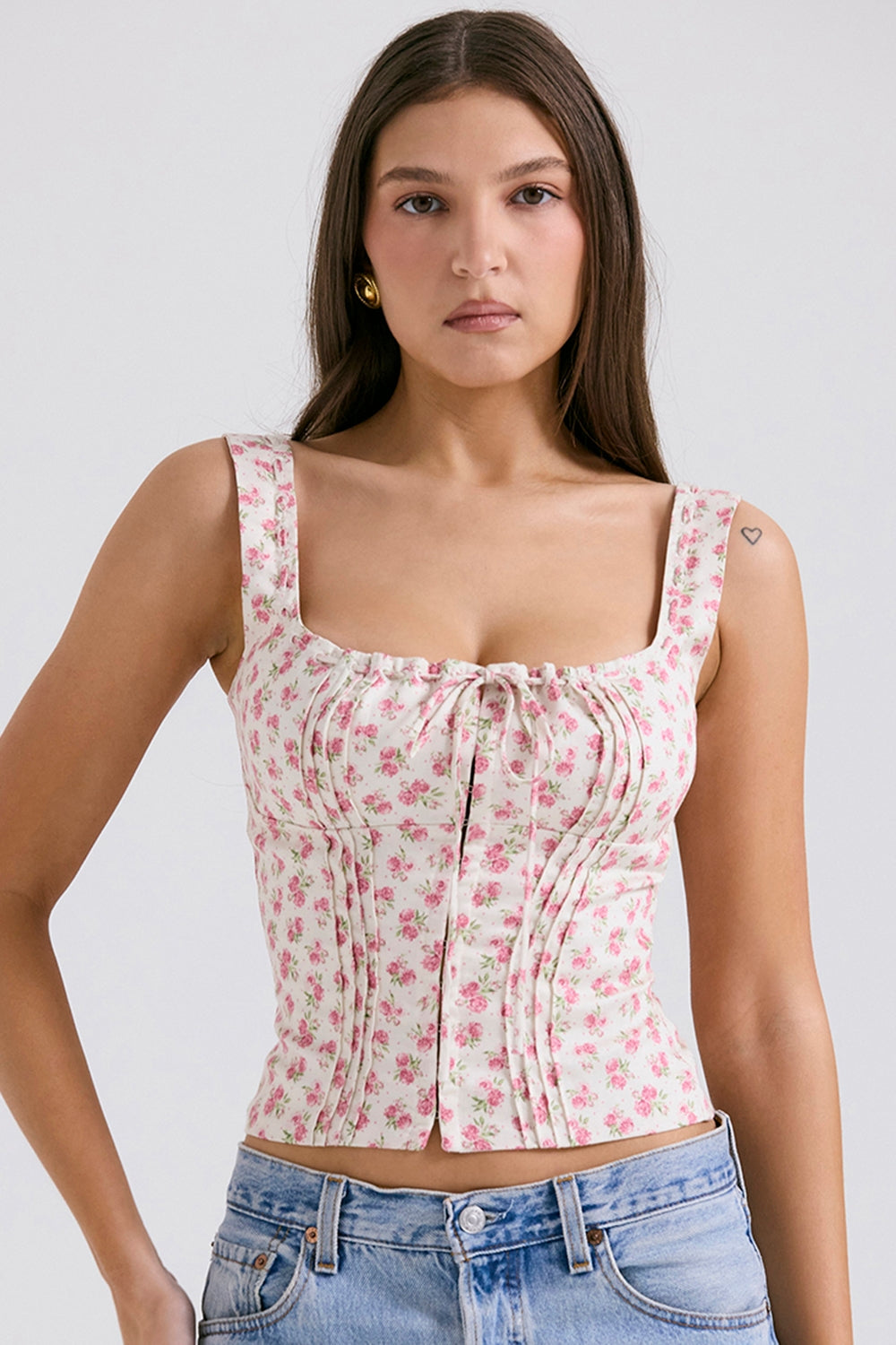 CHICCA WHITE ROSEBUD PRINT TOP - White