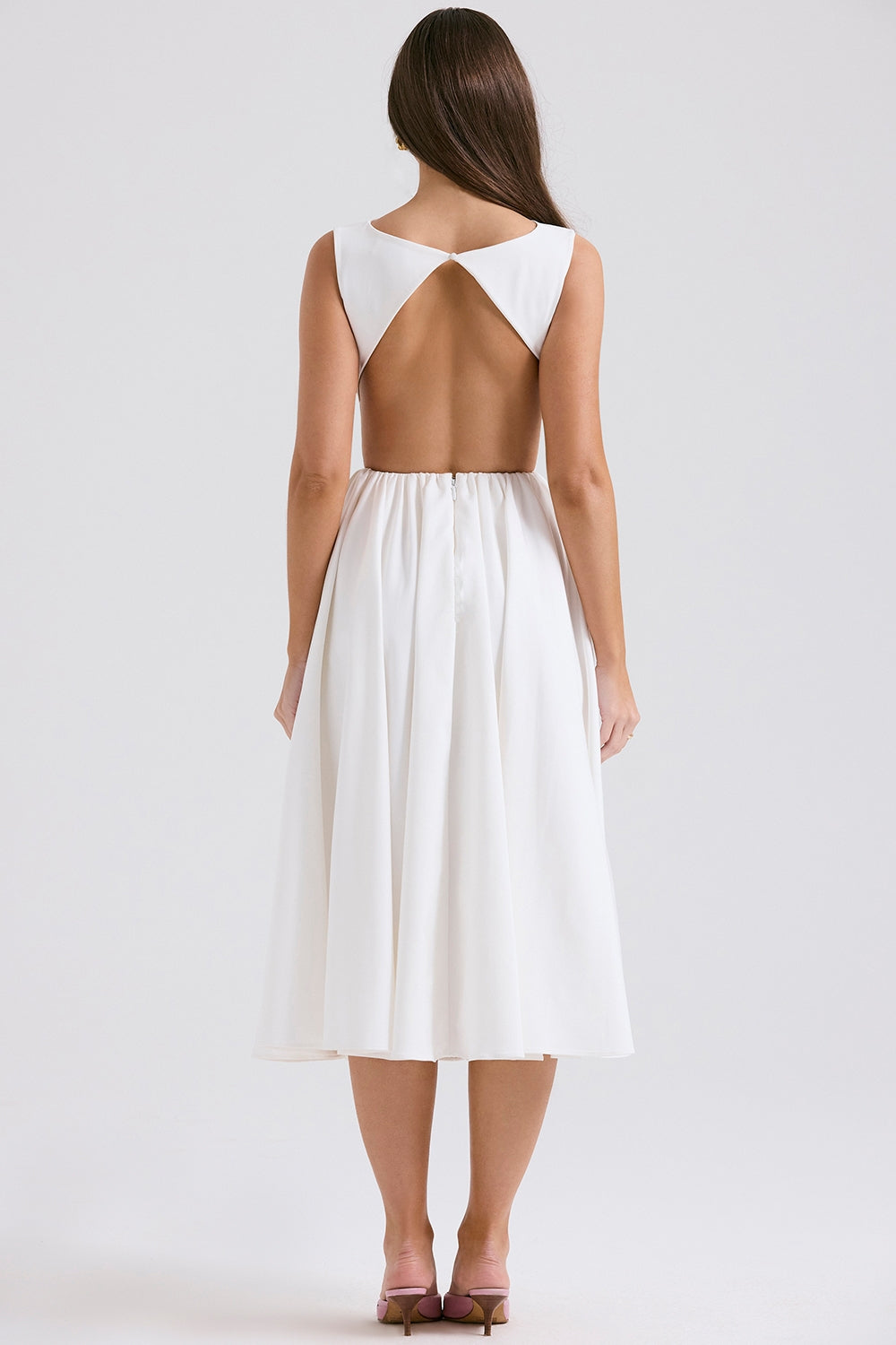 CINDY WHITE TWILL MIDI DRESS SUNDRESS - White