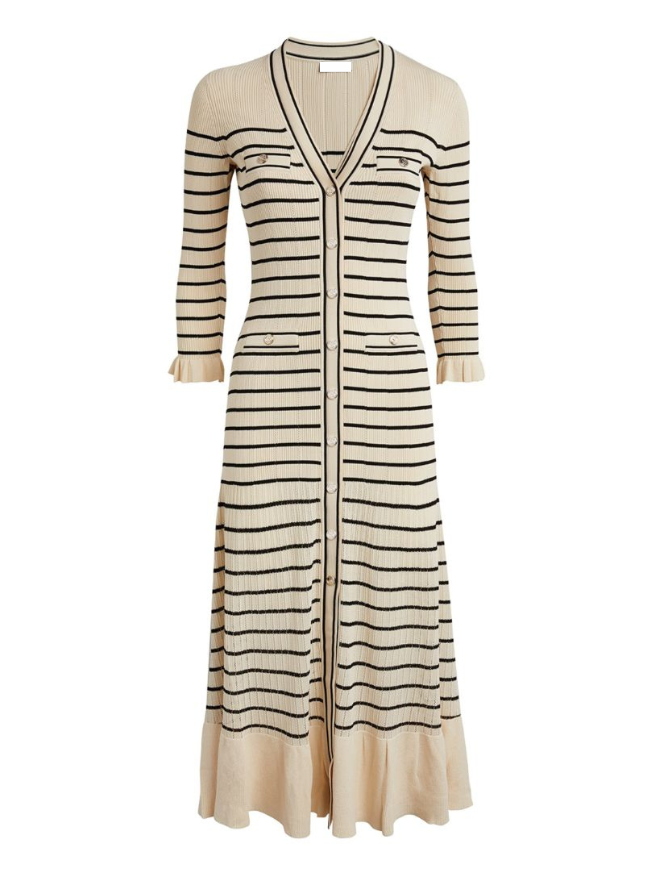 Striped Midi Dress - Beige
