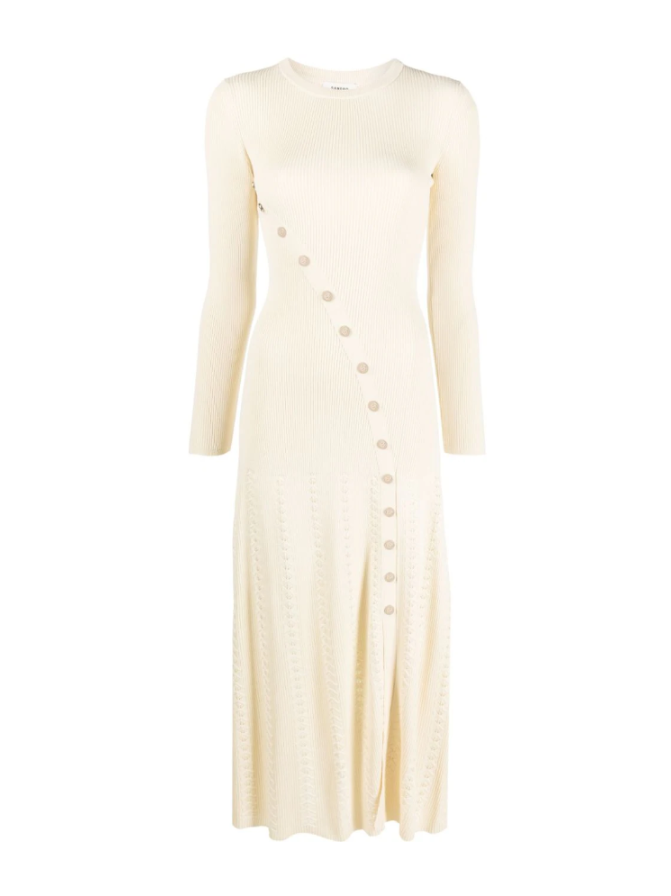 SANDR Rib-Knit Midi Dress  - Beige