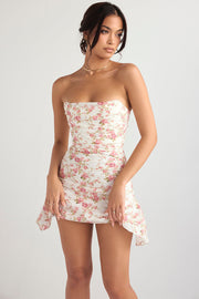 Jasmine Rose Print Draped Corset Mini Dress - White