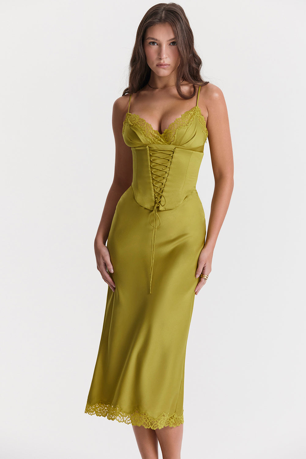 SALMA SATIN SLIP MAXI DRESS - Green