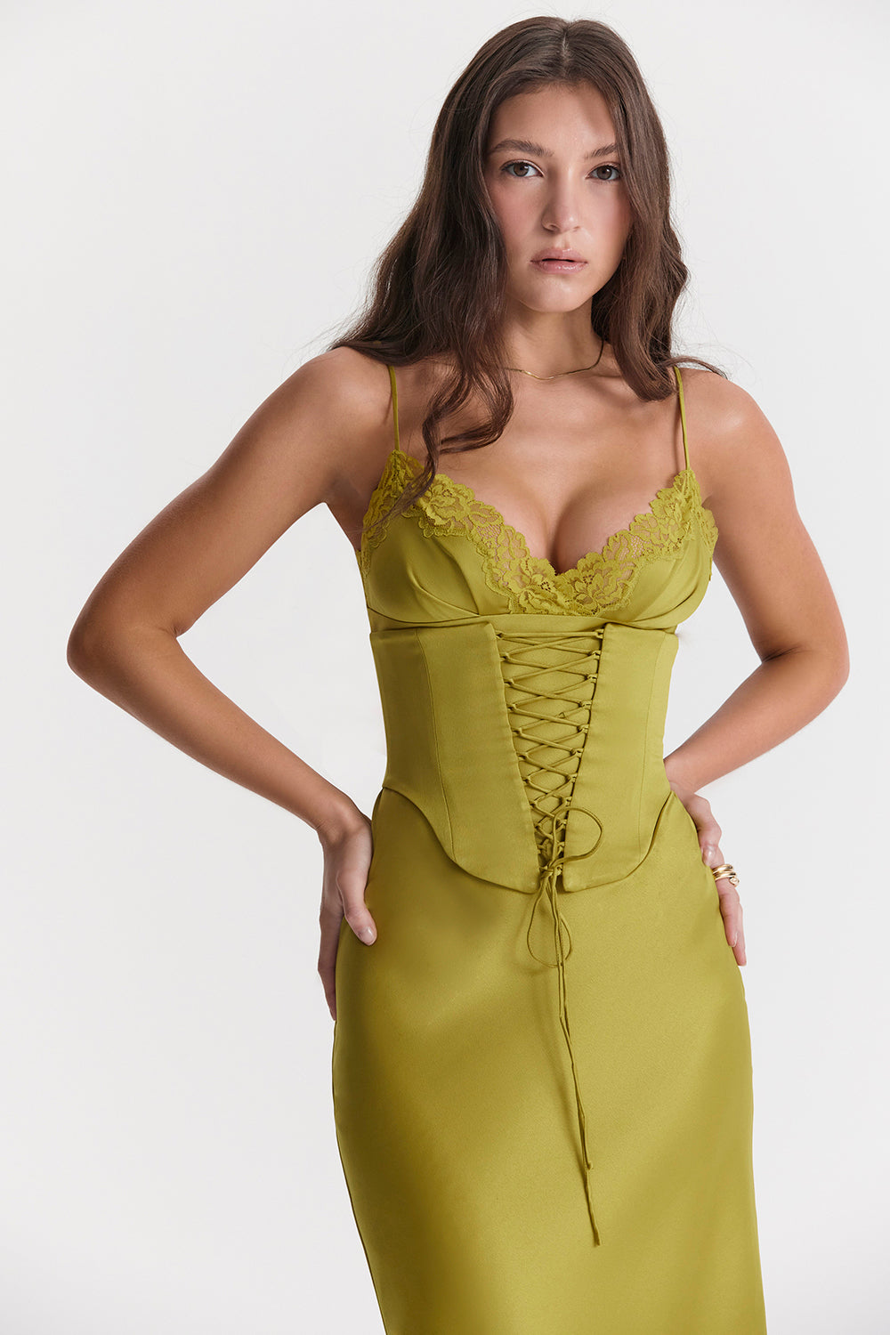 SALMA SATIN SLIP MAXI DRESS - Green