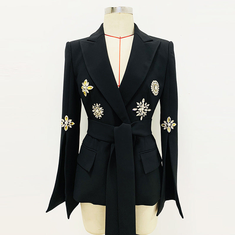 Seraphina Embellished Crepe Blazer with Crystal Accents - White