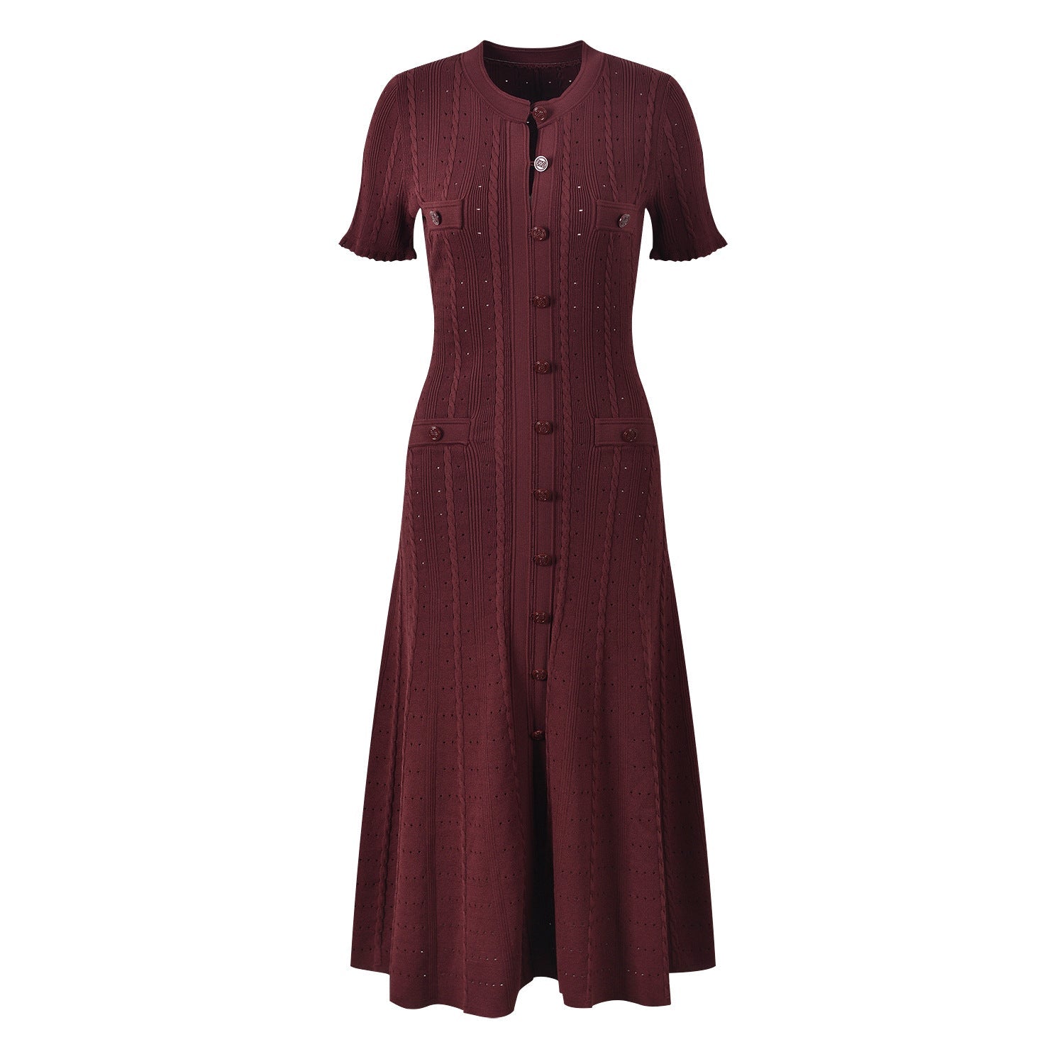 Short sleeve fungus trim cut-out thread dress