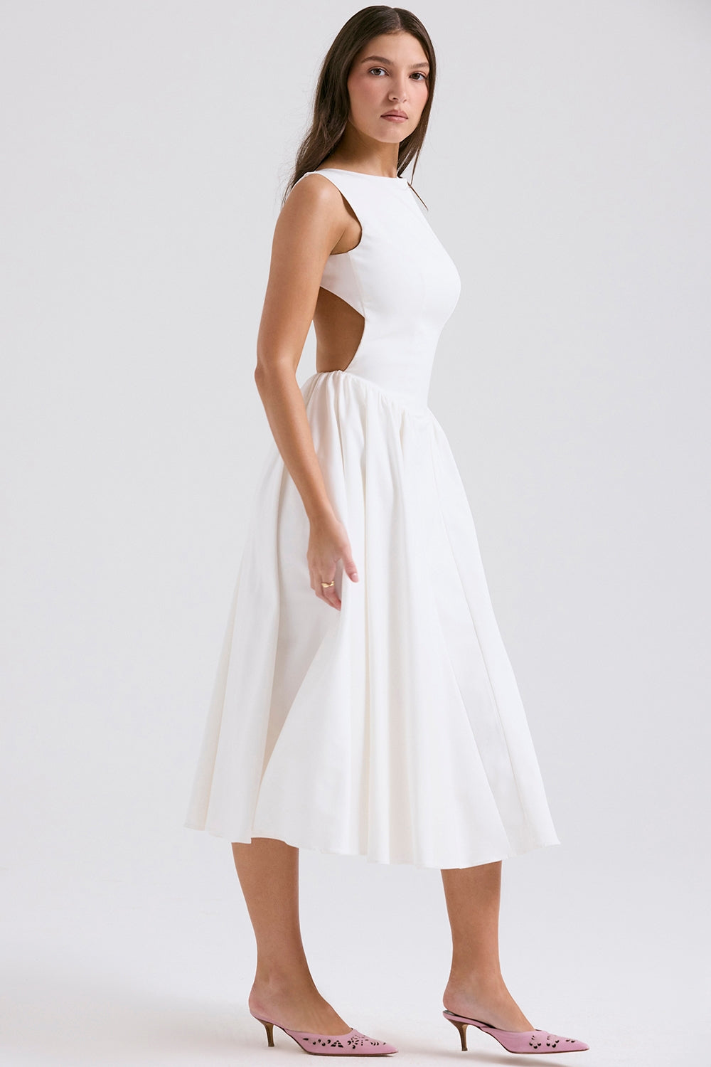 CINDY WHITE TWILL MIDI DRESS SUNDRESS - White