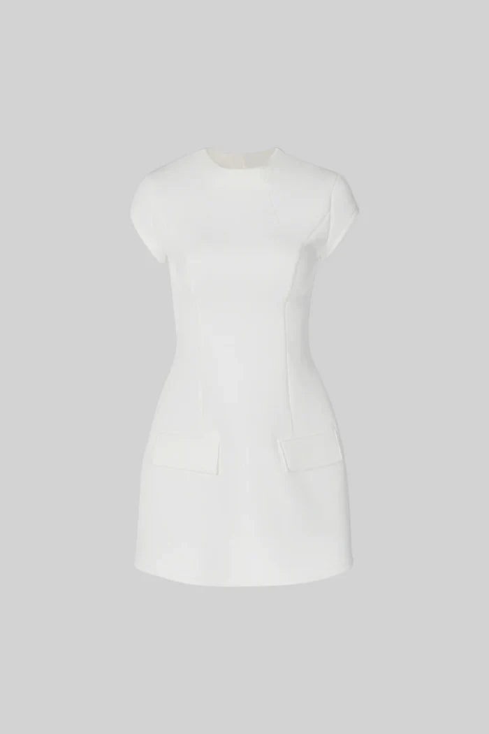 HOURGLASS MINI DRESS WITH SHORT SLEEVES - WHITE