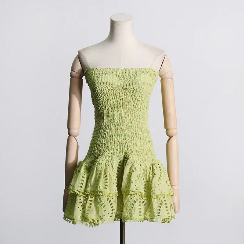 New bandeau embroidery elastic dress