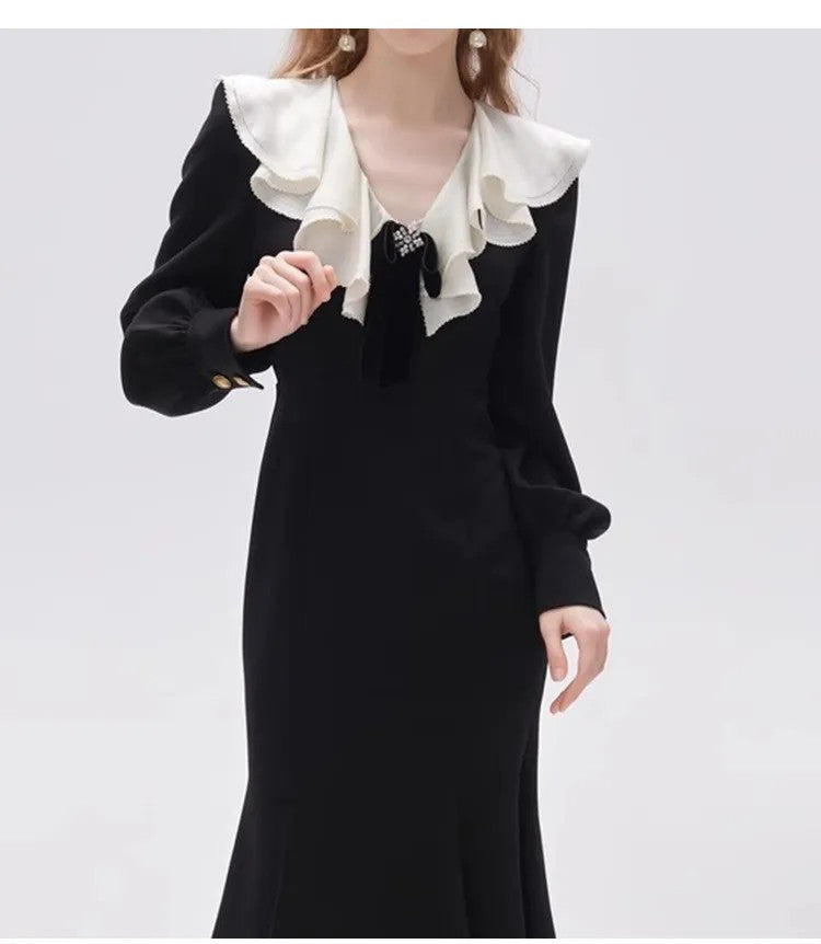 Runway Dress Autumn Dress Brand Same Style Empire Crew Neck Long Sleeve Basic & Casual Dresses Black Womens Dress Fashion lian