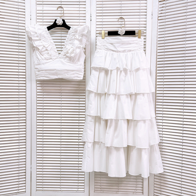 Ruffle vest cake set dress