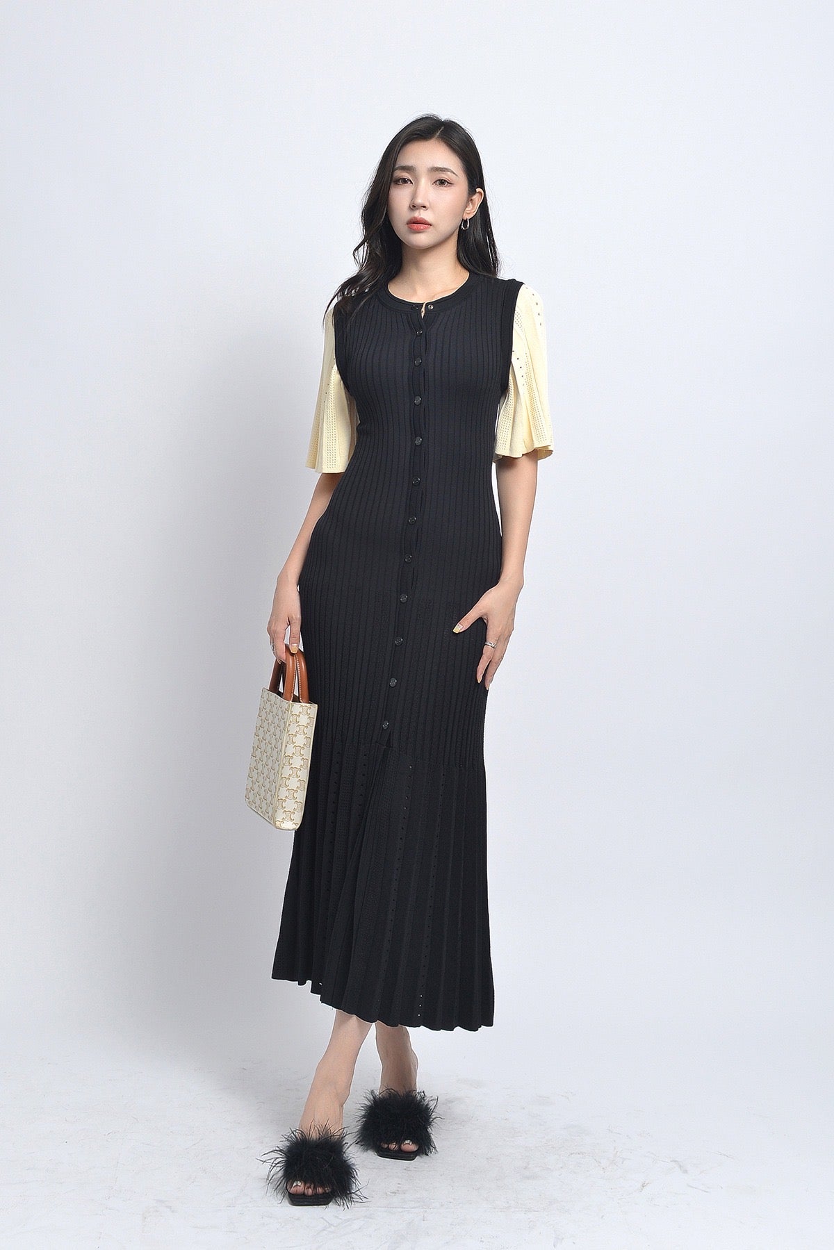 Sandro Mid Long two tone Tricot dress