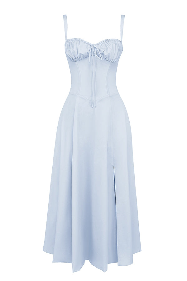 CARMEN SOFT BLUE COTTON BUSTIER SUNDRESS MIDI DRESS - Blue