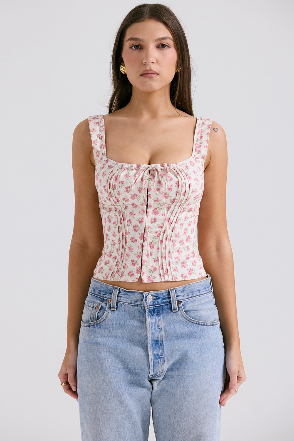 CHICCA WHITE ROSEBUD PRINT TOP - White