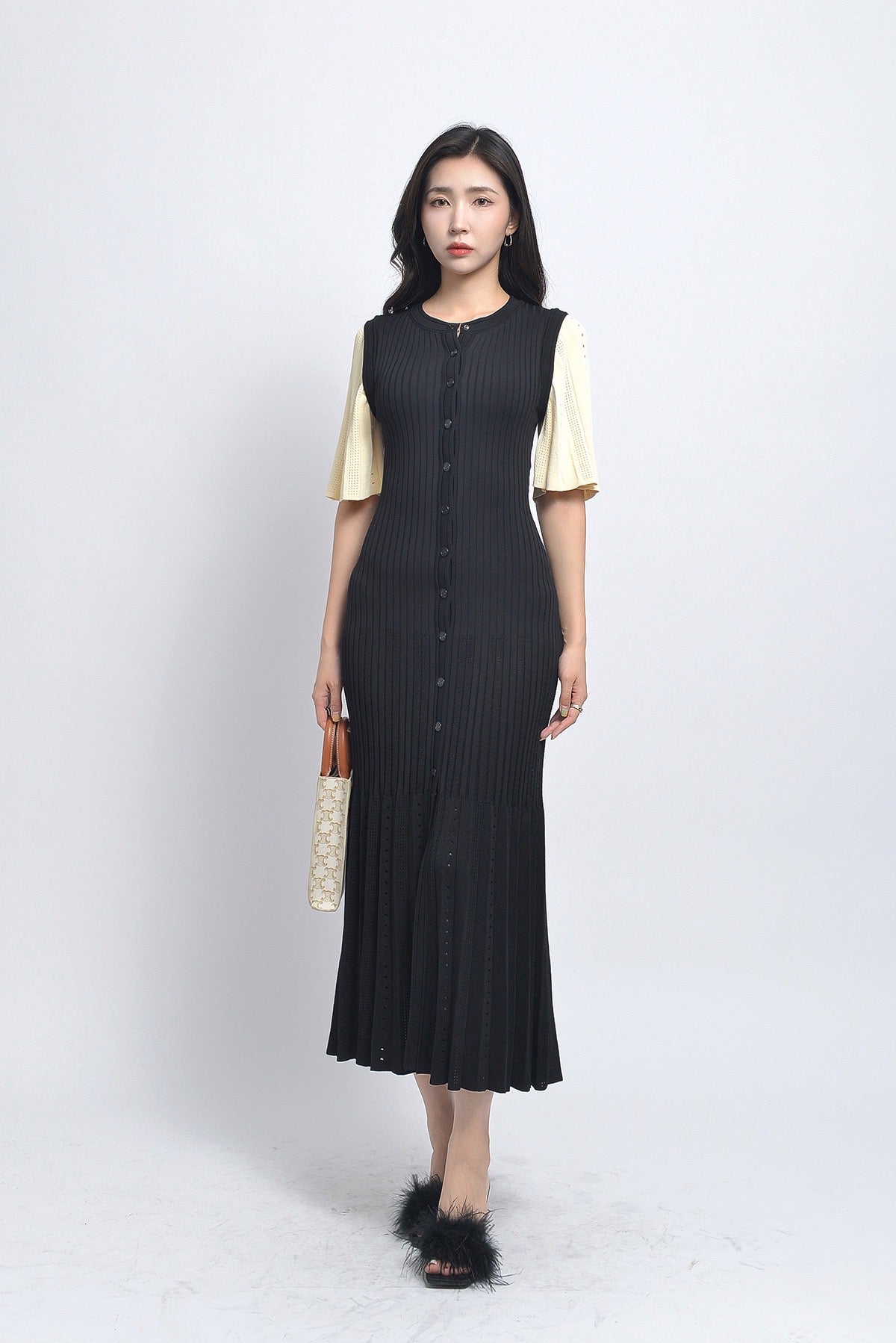 Sandro Mid Long two tone Tricot dress