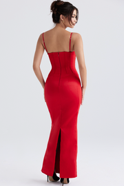 Shani Red Satin Corset Maxi Dress - Red Party Dress