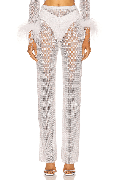 EVI RHINESTONE   EMBELLISHED STRAIGHT LEG PANTS - Snow White - MALVI PARIS