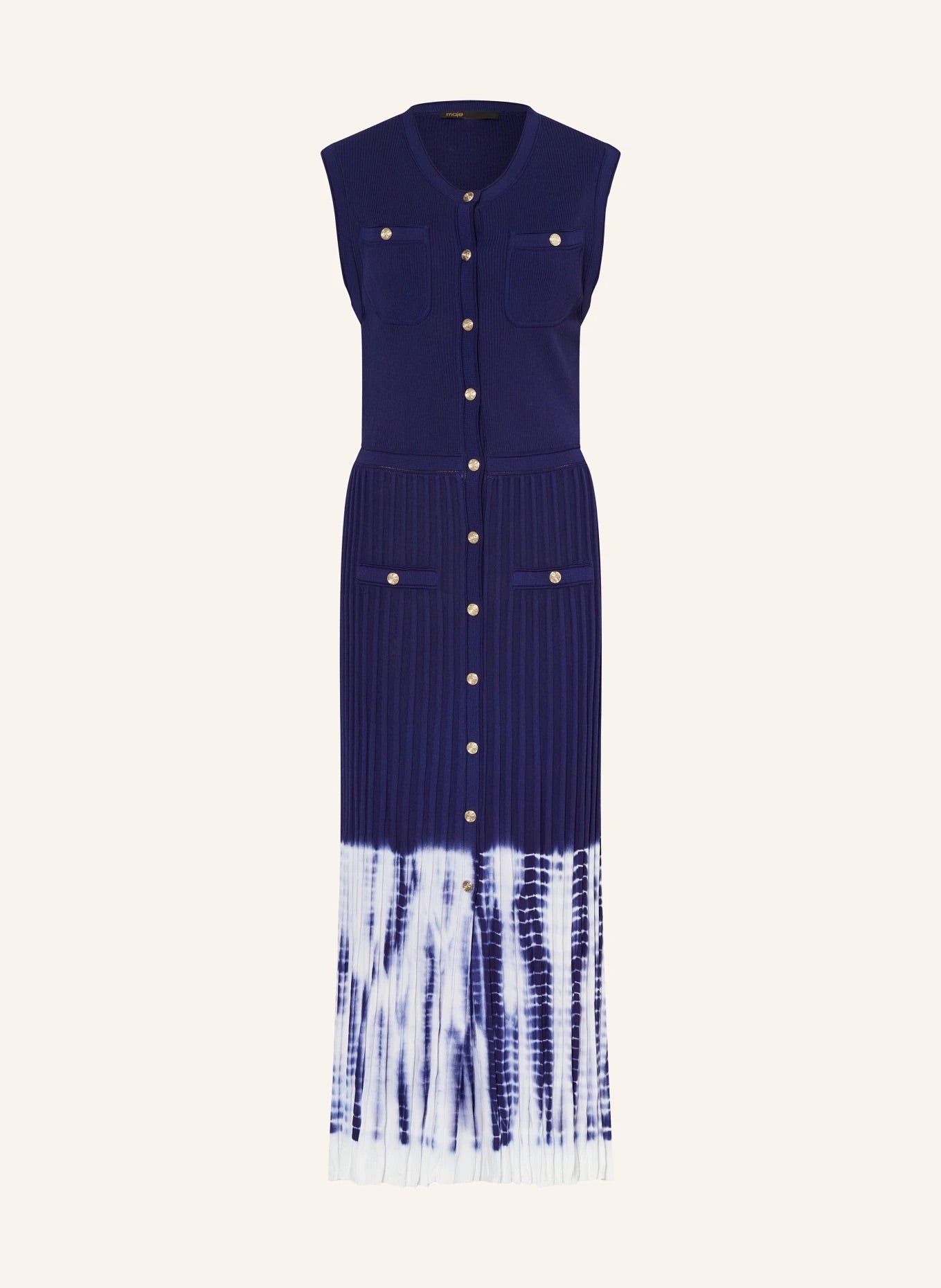 Elara Button-Front Knit Maxi Dress with Ombre Hem - Navy Blue