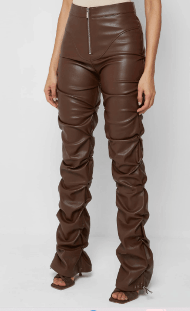 VEGAN LEATHER FLARED PANTS-CHOCOLATE BROWN