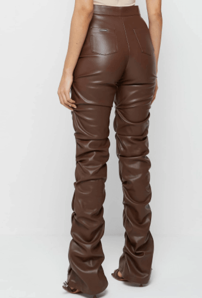 VEGAN LEATHER FLARED PANTS-CHOCOLATE BROWN