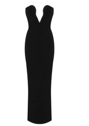 MUSE CUT OUT STRAPLESS MAXI DRESS WITH RHINESTONES - Black - MALVI PARIS