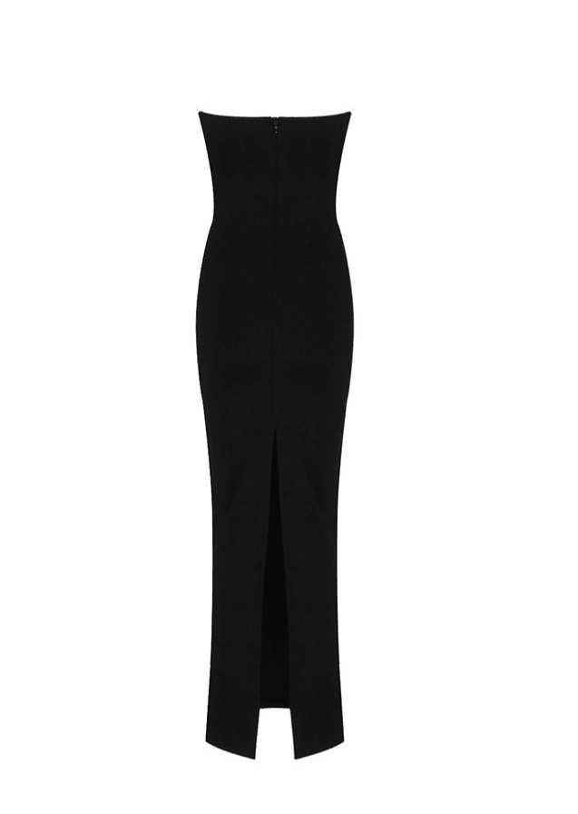 MUSE CUT OUT STRAPLESS MAXI DRESS WITH RHINESTONES - Black - MALVI PARIS