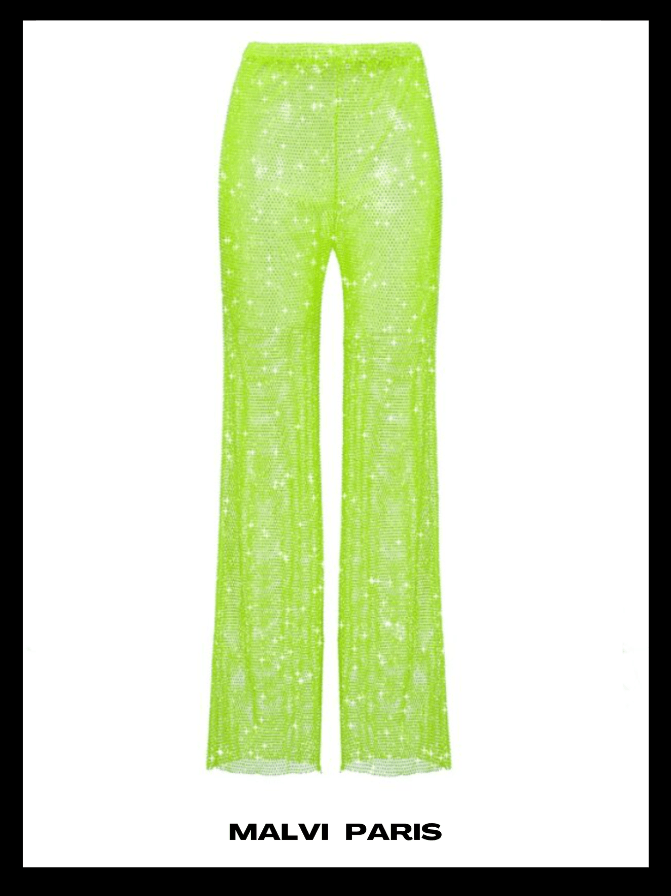 EVI RHINESTONE   EMBELLISHED STRAIGHT LEG PANTS - Lime green - MALVI PARIS