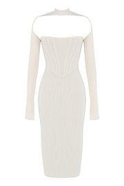 Milarose White Mesh Corset Midi Dress - White