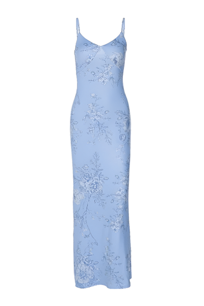 Isabella Blue Floral Spaghetti Strap Maxi Dress -