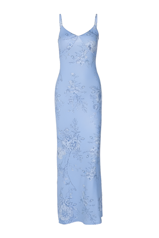 Isabella Blue Floral Spaghetti Strap Maxi Dress -