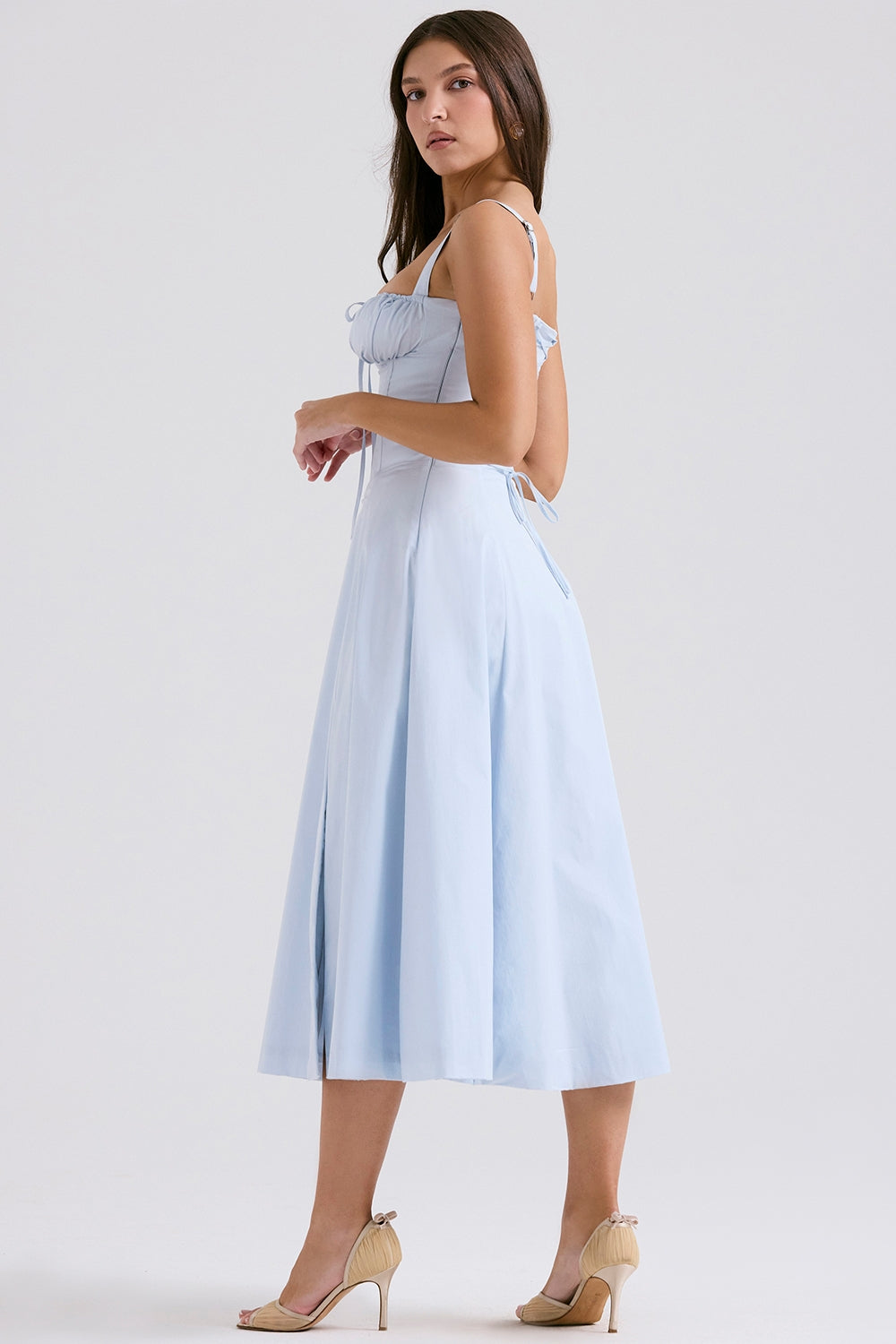 CARMEN SOFT BLUE COTTON BUSTIER SUNDRESS MIDI DRESS - Blue