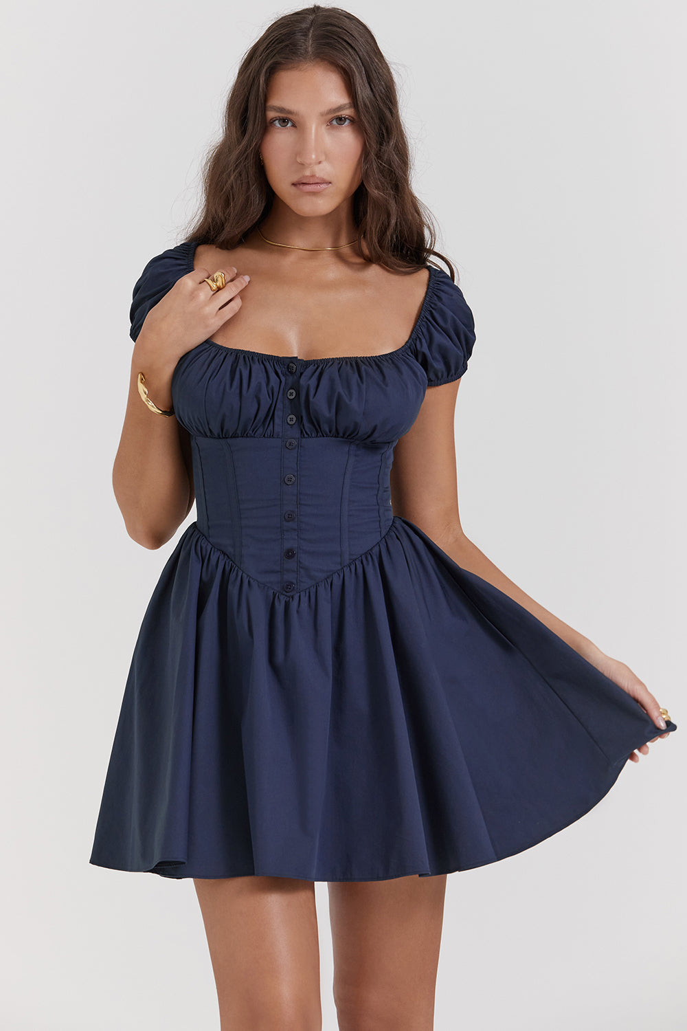 NALA FRENCH NAVY GATHERED MINI DRESS - Dark blue