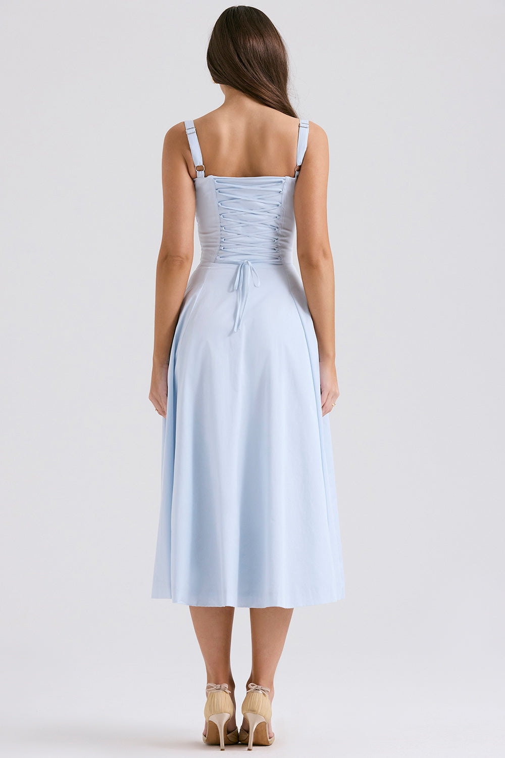 CARMEN SOFT BLUE COTTON BUSTIER SUNDRESS MIDI DRESS - Blue