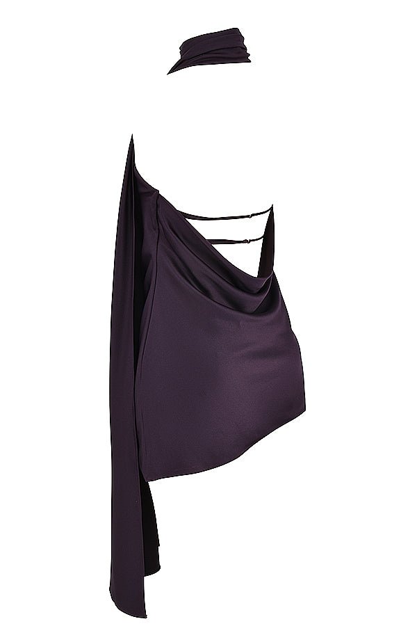 AIDA NIGHT SHADE ASYMMETRIC WRAP NECK MINI DRESS - Dark Purple - MALVI PARISMALVI PARIS