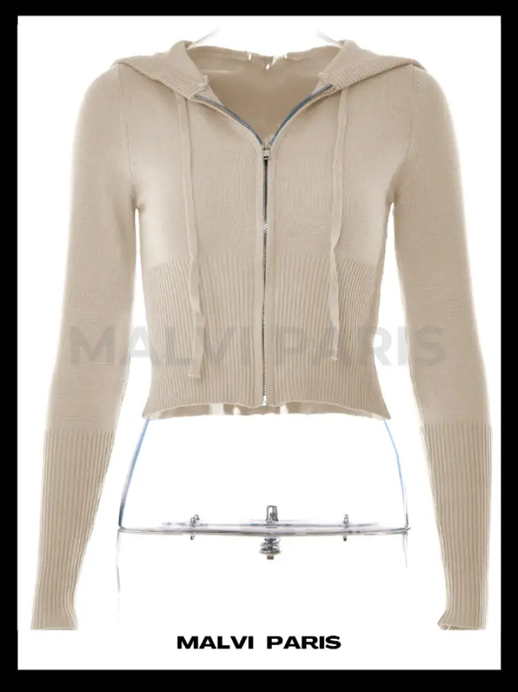 Aimee Zip Up Soft Cloud Knit Hoodie Top - Beige - MALVI PARISMALVI PARIS