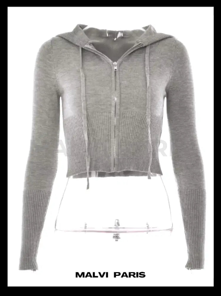 Aimee Zip Up Soft Cloud Knit Hoodie Top - Grey - MALVI PARISMALVI PARIS