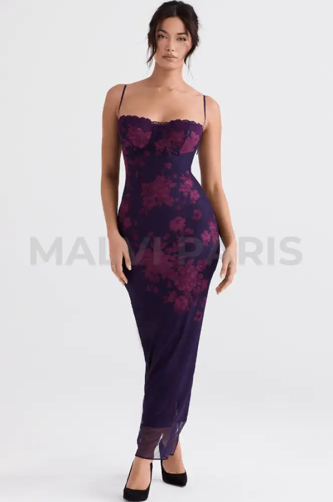 AIZA GRAPE FLORAL PRINT MAXI DRESS - Dark Purple - MALVI PARISMALVI PARIS