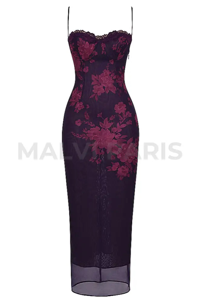 AIZA GRAPE FLORAL PRINT MAXI DRESS - Dark Purple - MALVI PARISMALVI PARIS