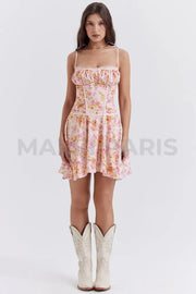 ALEJANDRA LIGHT LAVENDER FLOWER PRINT CORSET MINI DRESS - Beige - MALVI PARISMALVI PARIS