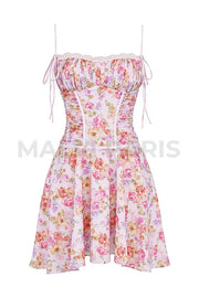 ALEJANDRA LIGHT LAVENDER FLOWER PRINT CORSET MINI DRESS - Beige - MALVI PARISMALVI PARIS