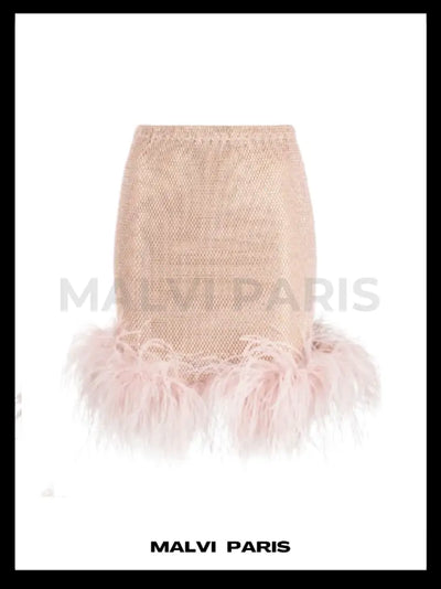 ALICIA RHINESTONE EMBELLISHED MINI SKIRT - Blush Pink / Beige - MALVI PARISMALVI PARIS