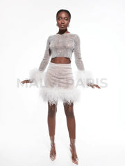 ALICIA RHINESTONE EMBELLISHED MINI SKIRT - White - MALVI PARISMALVI PARIS